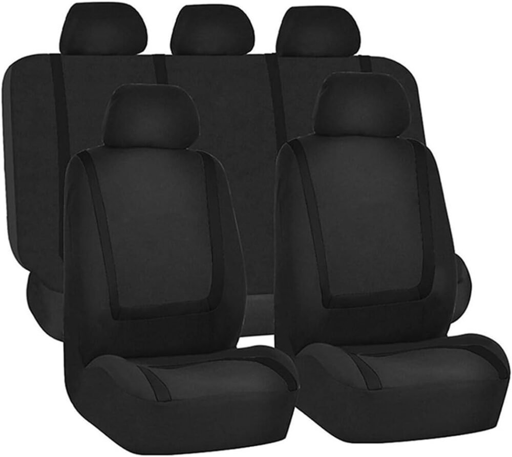 Car Seat Covers Full Set, Breathable Premium Cloth Automotive Seat Cover, Universal Front and Rear Seat Covers, Easy to Install Car Accessories for Most Cars Trucks SUV (Black)
