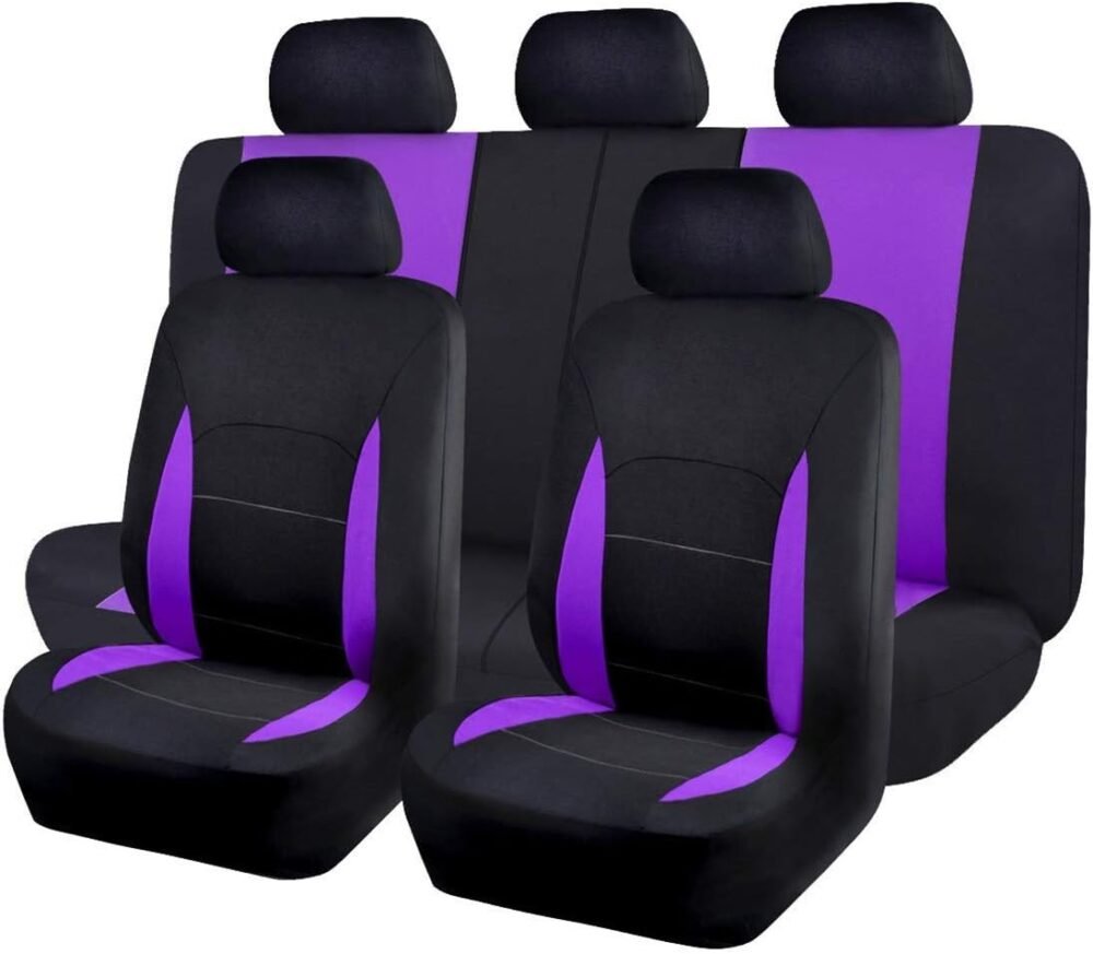 Car Seat Covers Front Seats Rear Bench Polyester car seat Protectors Easy installations Rear Bench Split Classic Man Lady Truck (Full Set - Low Back, Black Purple)…