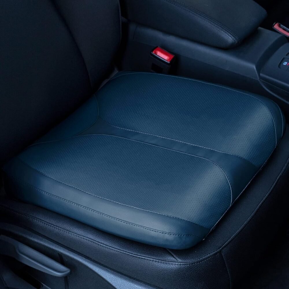 Leather Car Memory Foam Heightening Seat Cushion for Short People Driving,Hip(Coccyx/Tailbone) and Lower Back Pain Relief Butt Pillows,for Truck,SUV,Office Chair,Wheelchair,etc. (Blue