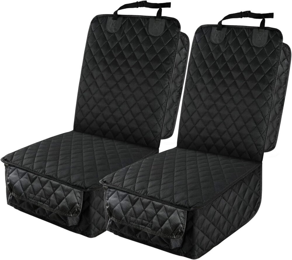 Waterproof Front Seat Car Cover 2 Pack, Full Protection Dog Car Seat Cover with Side Flaps, Nonslip Scratchproof Captain Chair Seat Cover Fits for Cars, Trucks, SUVs, Jeep, Black