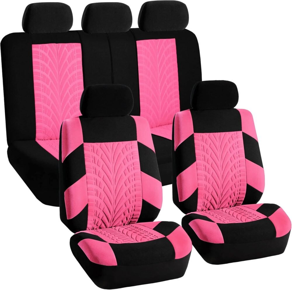 Car Seat Covers Full Set Premium Cloth - Universal Fit,Automotive Seat Cover,Low Back Front Seat Covers,Airbag Compatible,Split Bench Rear Seat,Washable Seat Cover for SUV,Sedan Pink