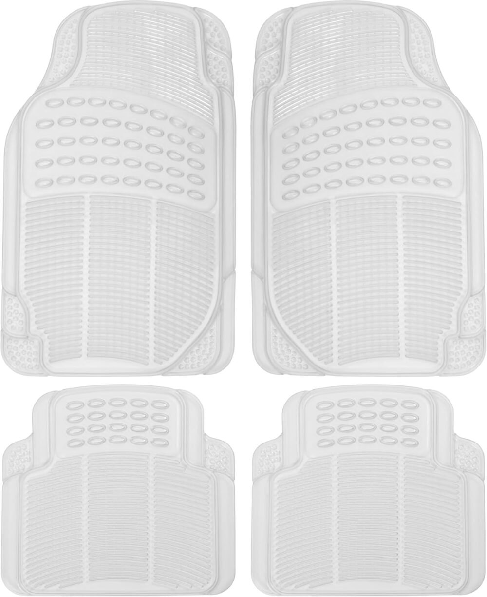 4-Piece Rubber Transparent Clear Floor Mats Heavy Duty for Front & Rear Car Truck Van SUV, All Weather Protection, Universal Fit
