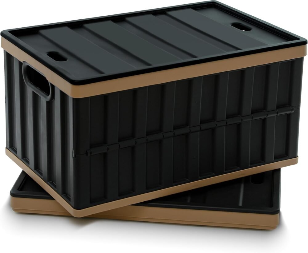 64L Collapsible Storage Bins with Lids Plastic Storage Containers for Organizing Stackable Storage Box Large Heavy Duty Utility Crates, 2 Packs