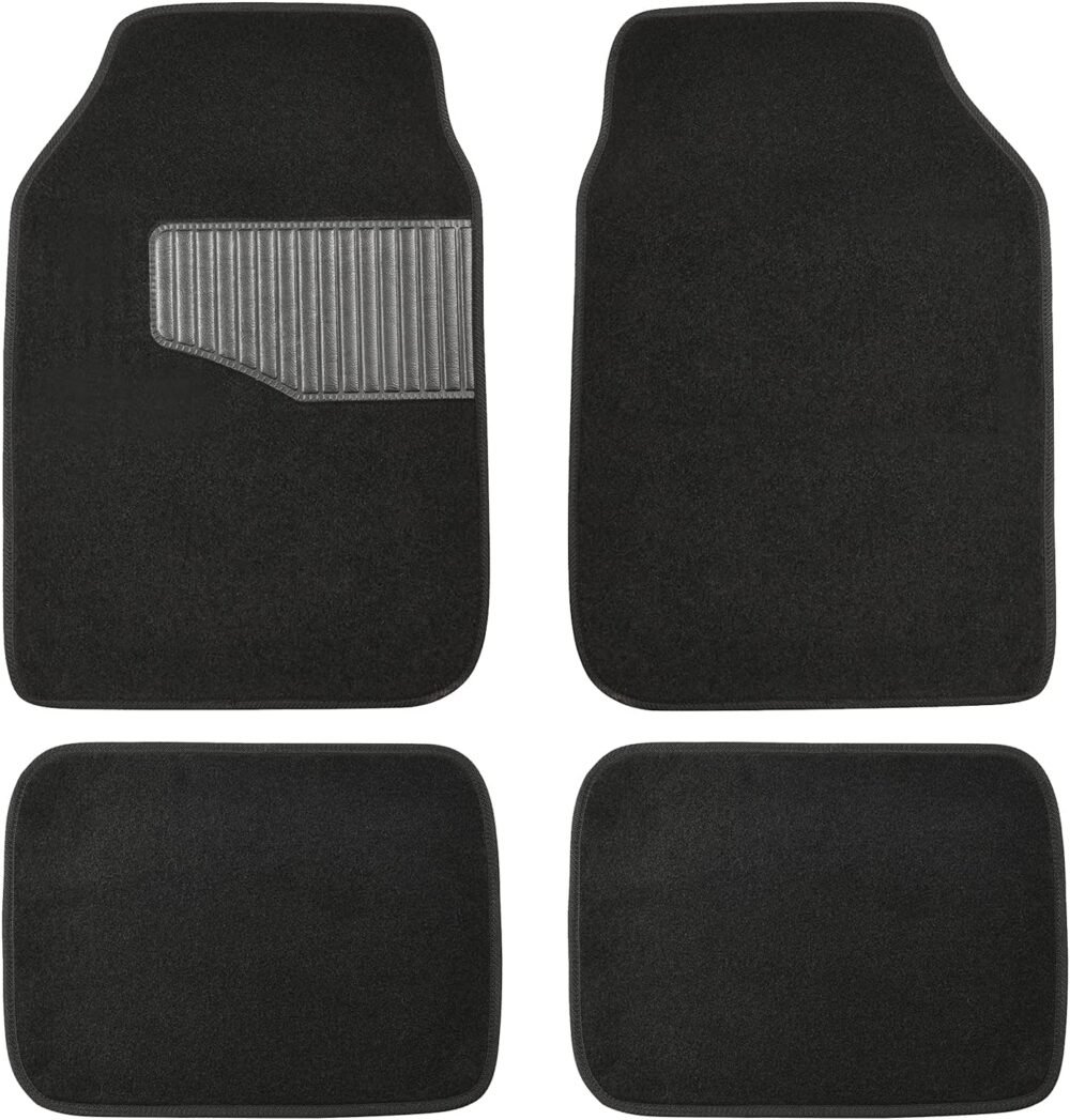 Universal Fit Rubber Carpet Floor Mats For Car SUV Van & Truck, 4 count (Pack of 1), Black, 25"L x 17.5"W (Front), 13"L x 17.5"W(Rear)