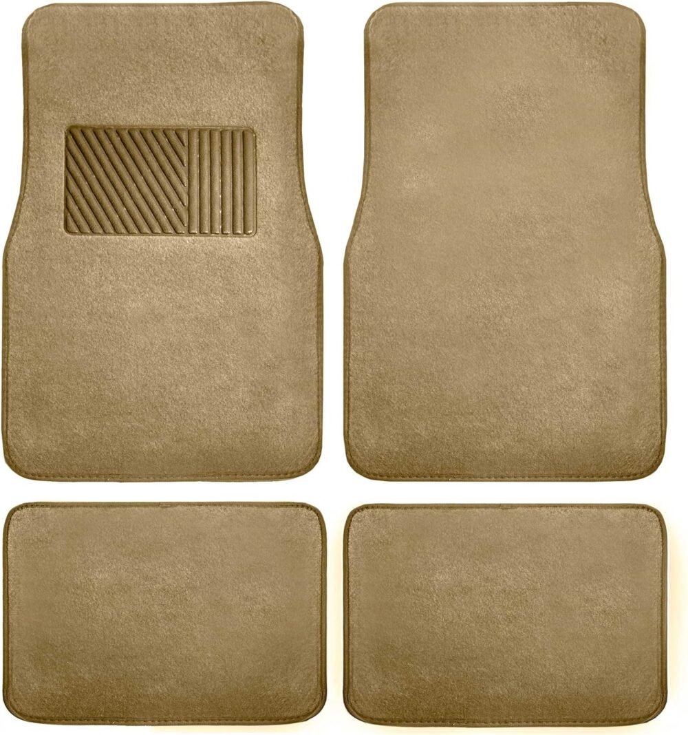 Car Floor Mat 4 Piece Set Driver's Seat with Heel Pad Deluxe Front 66 x 43 cm Rear 32 x 43 cm Beige