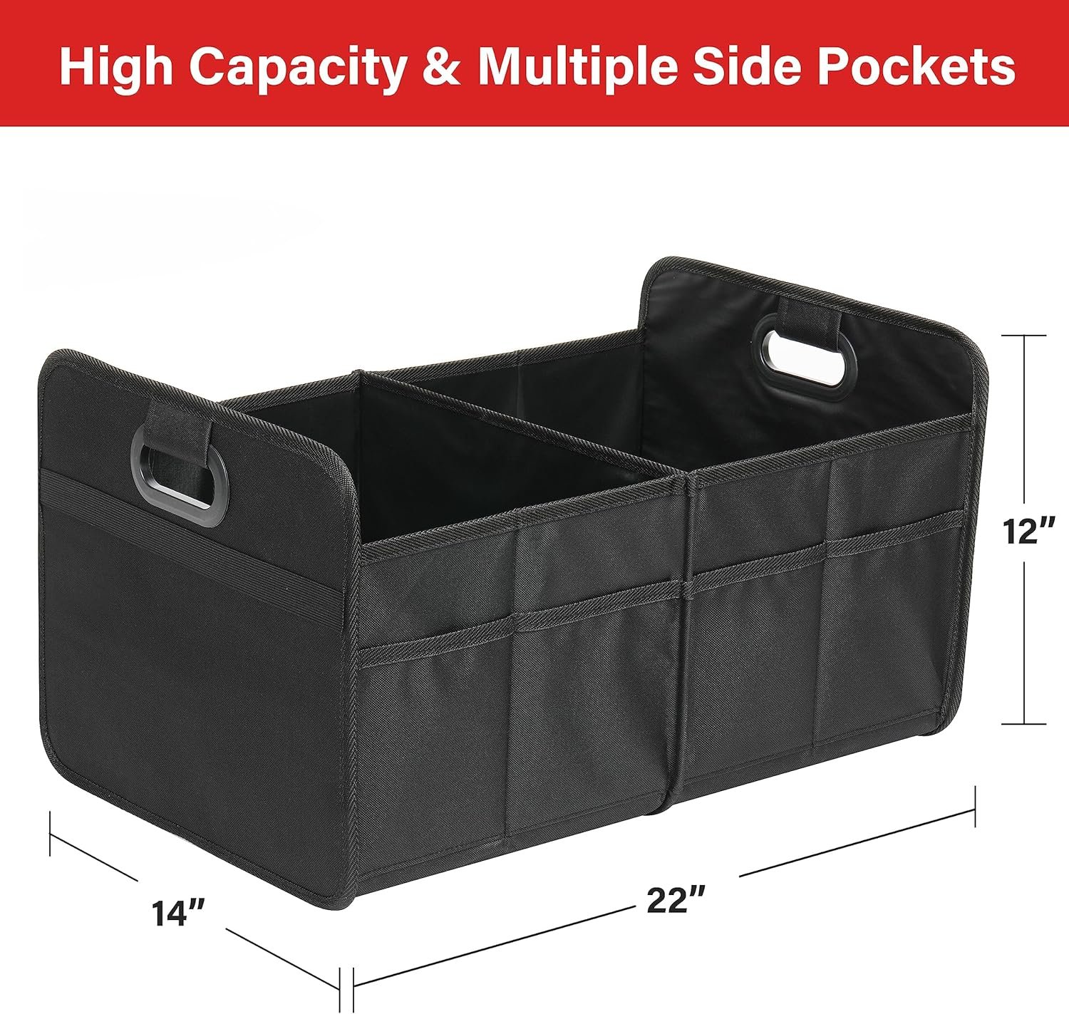Trunk Organizer for Car/SUV, Collapsible 600D Waterproof Oxford Polyester 50L Storage Box, 2 Compartments Multipurpose Travel Accessories, Anti-slip & Leak-proof, Black New - Image 2
